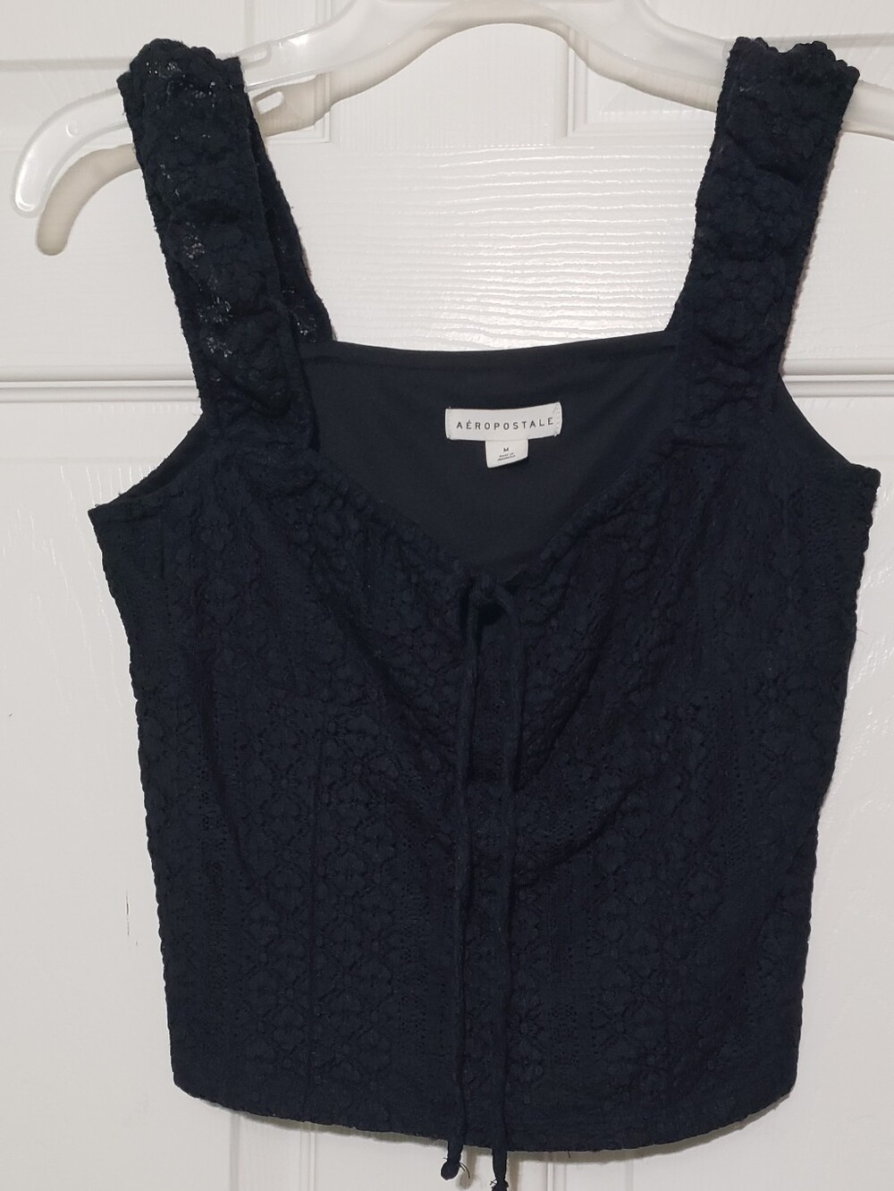 Aeropostale Black Lace Tie-Front Camisole Top